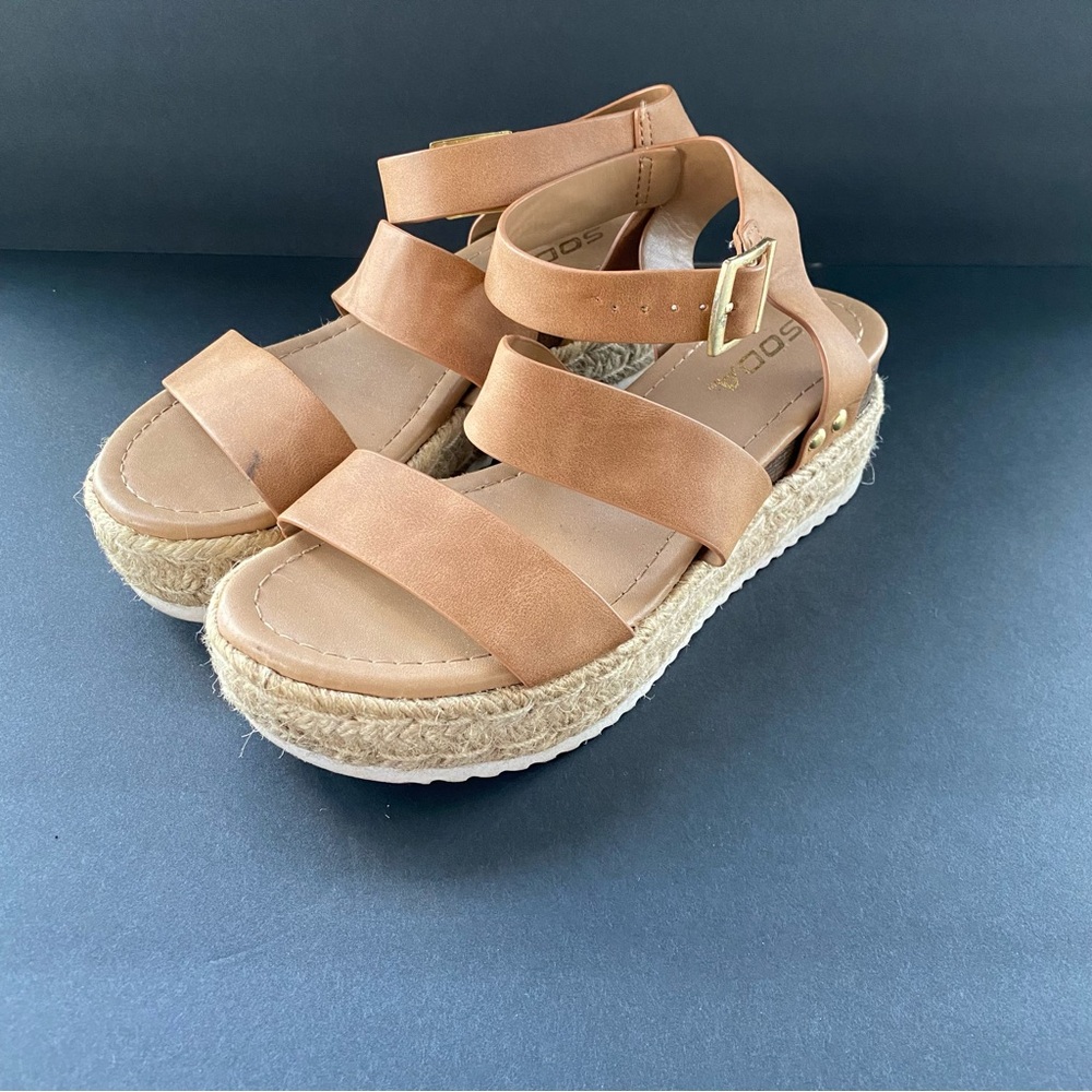 Soda Tan Espadrille Platform Shoes with Ankle Strap